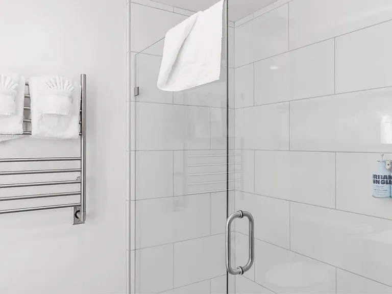 Large shower with heated towel racks!