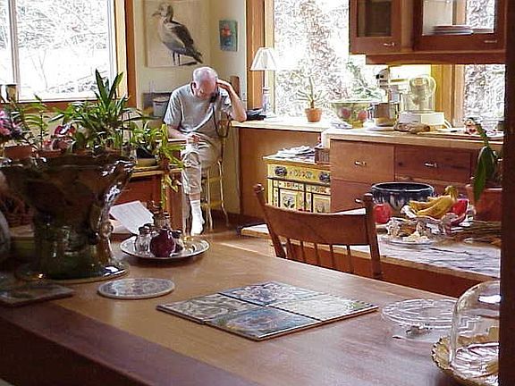 southwest corner view into kitchen