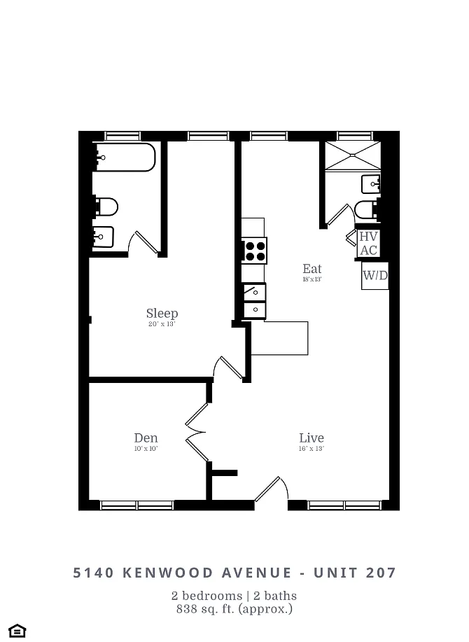 Floor plan 2 Bed | 2 Bath (C1)