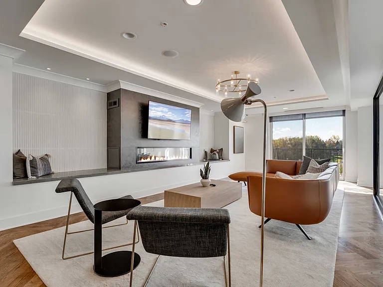 Gather around the fireplace in our cozy community lounge.