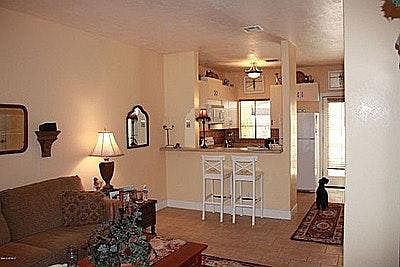 View from living room looking into the remodeled kitchen
