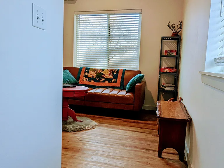 Looking into the living area from the top of the stairway.