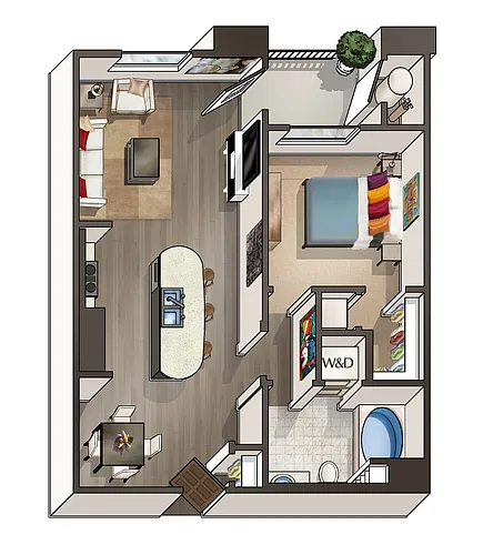 Floor plan Lumen - One Bedroom/One Bath 741 Sq Ft