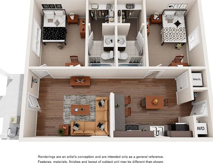 Explore this thoughtfully designed two-bedroom apartment layout, perfect for stylish living. Explore this thoughtfully designed two-bedroom apartment layout, perfect for stylish living.
