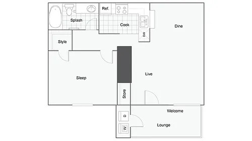 Floor plan 1 BR x 1 BA with W/D - A