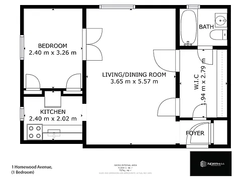 Floor plan 1 Bedroom 1 Bed 1 Bath