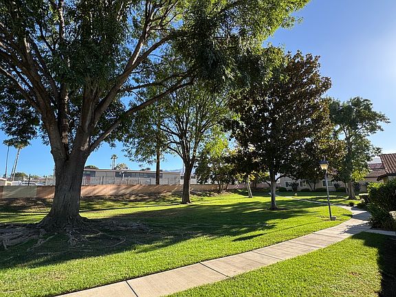 This is looking our from your front door! beautifully maintained trees and green lawn providing shade and open space for privacy and comfort.