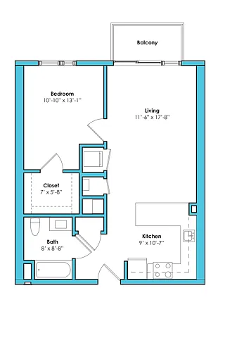 Floor plan One Bedroom One Bath (694 SF)