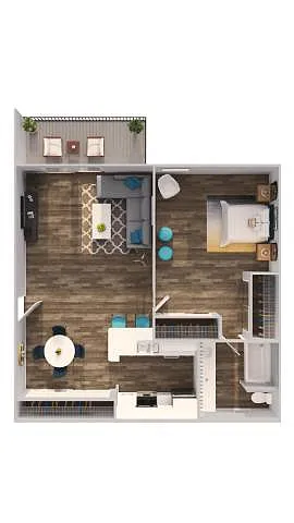 Floor plan Updated 1 Bedroom - 80% AMI