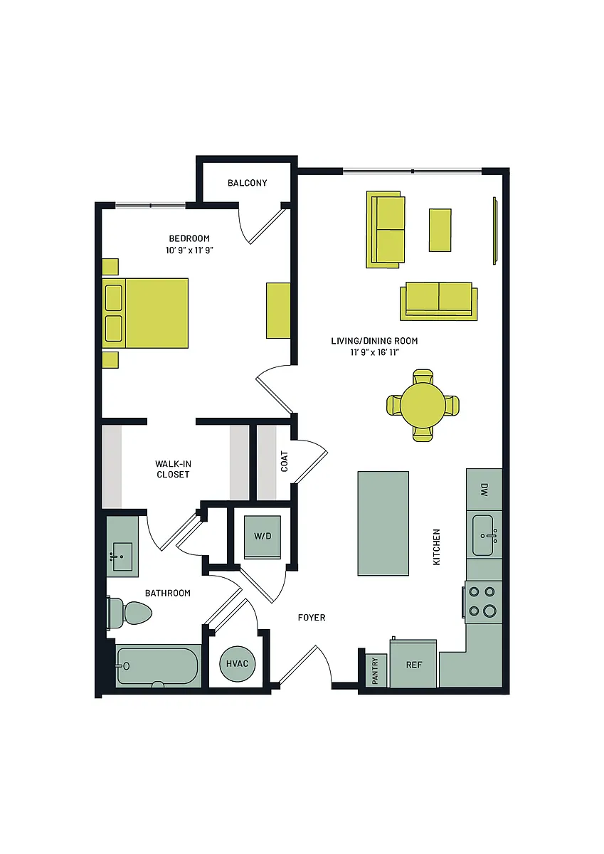 Floor plan 1 Bedroom, Tiers 14 & 21