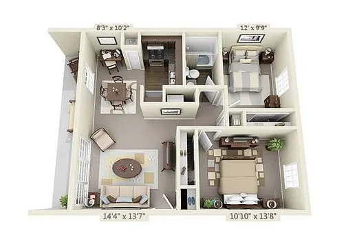 Floor plan Two Bedroom One Bath