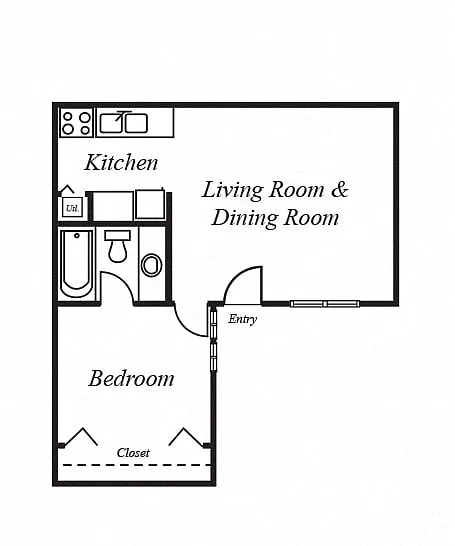Floor plan 1 Bedroom, 1 Bathroom E1