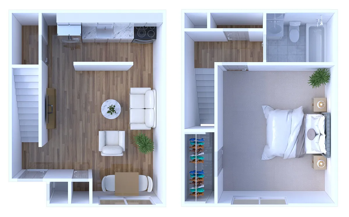 Floor plan 1 Bed 1 Bath Townhome | Classic (FS)