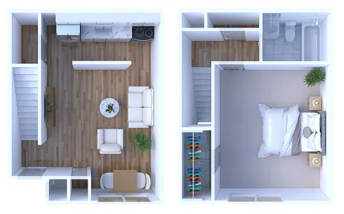 Floor plan 1 Bed 1 Bath Townhome | Classic (FS)