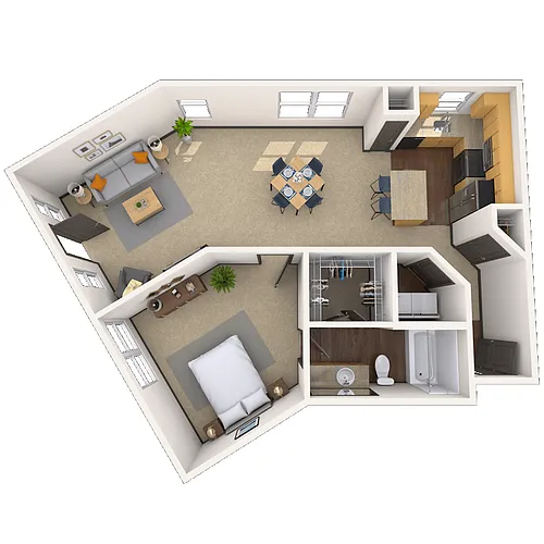 Floor plan Traditional 1x1 867 SF