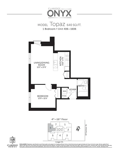 Floor plan Topaz; 1 beds, 1 baths