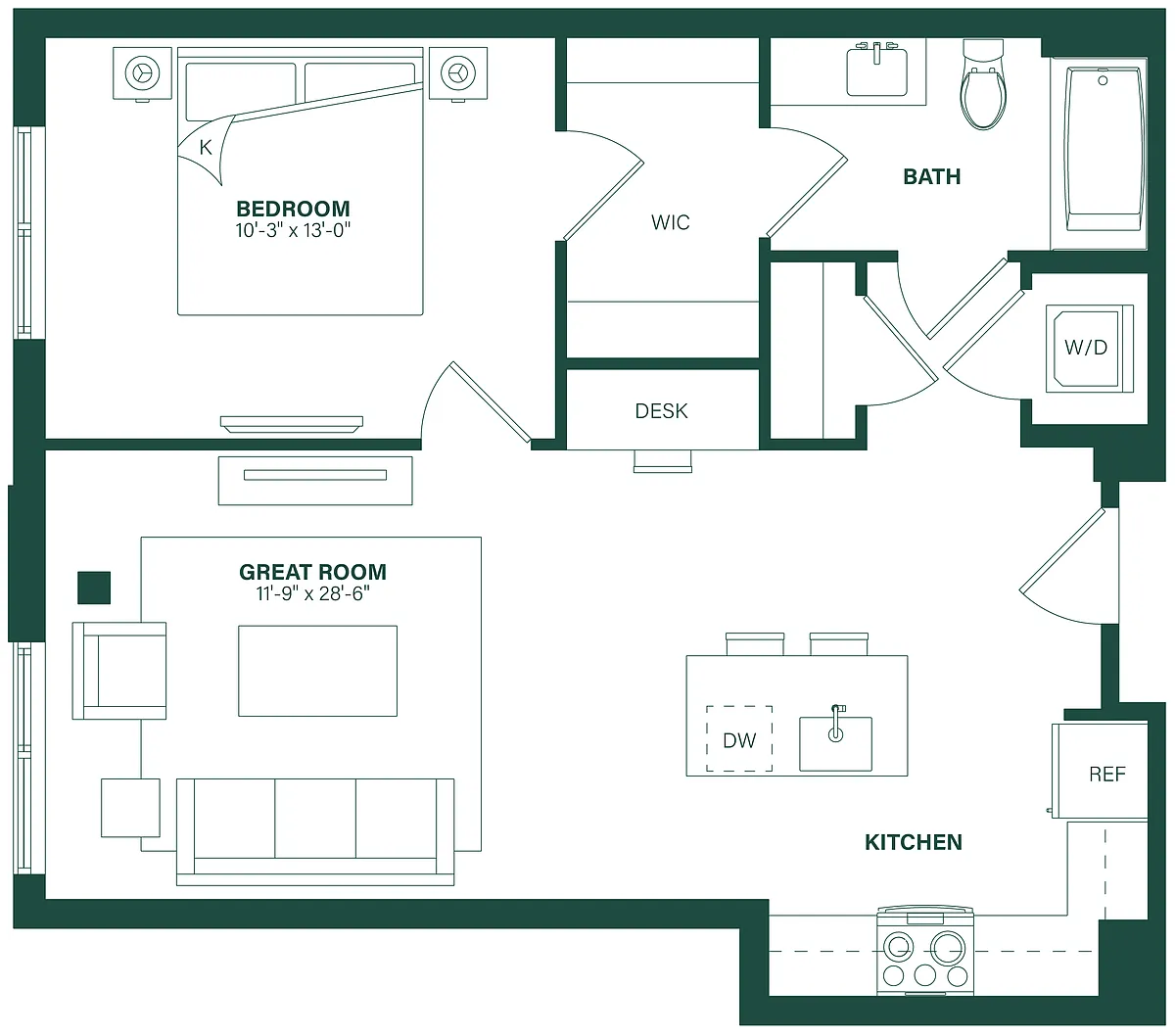Floor plan 1 Bed/1 Bath-1G