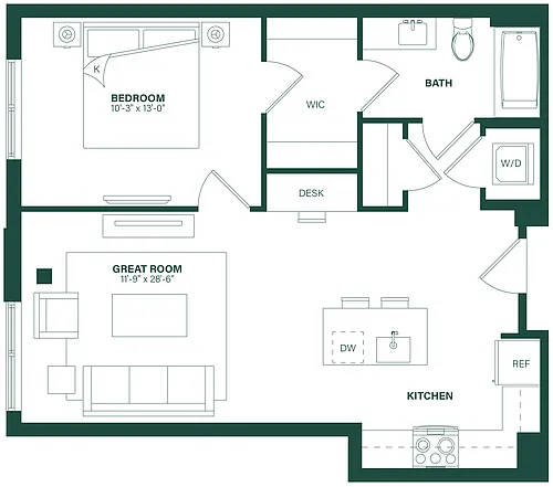 Floor plan 1 Bed/1 Bath-1G