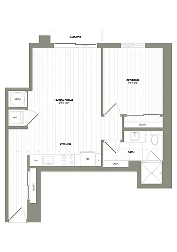 Floor plan 1 Bed/1 Bath-A3