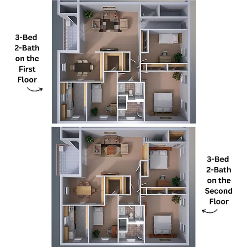Floor plan Three-Bedroom Fully Furnished Apartment