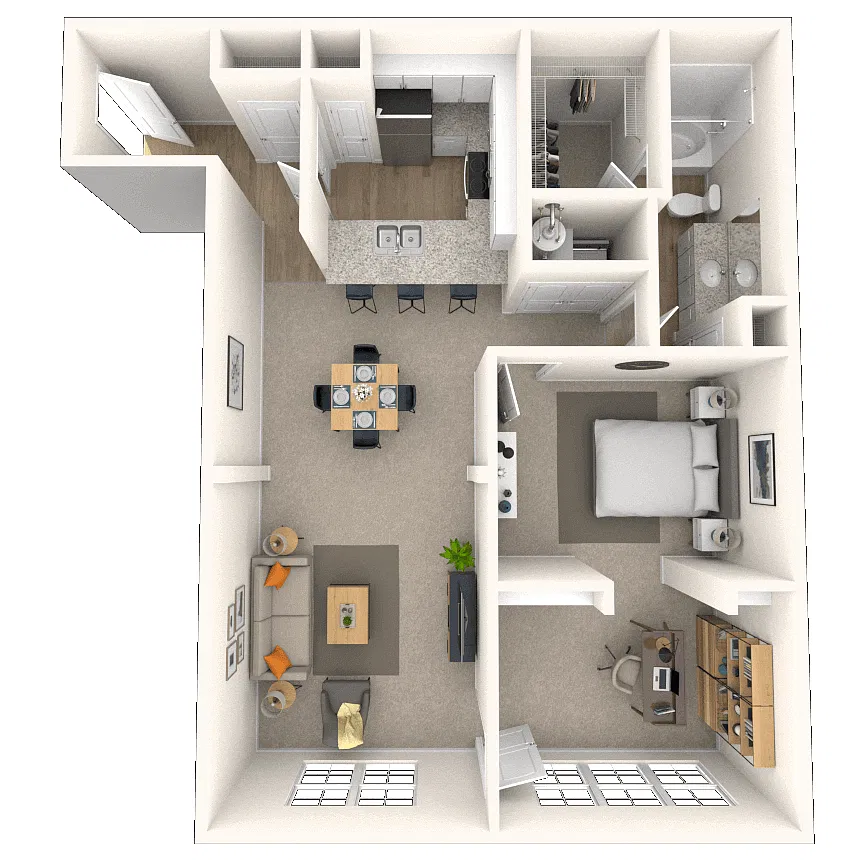 Floor plan Traditional 1x1 888-984 SF