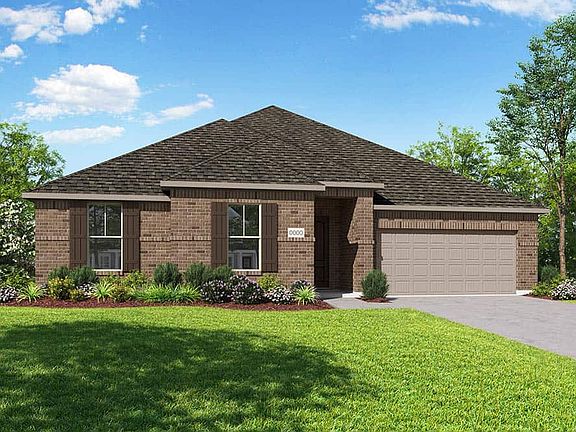 Elevation A is a single story full brick home design with clean lines and shutters on the front wind