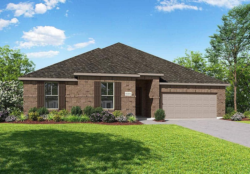 Elevation A is a single story full brick home design with clean lines and shutters on the front wind