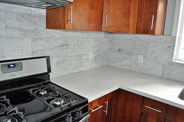 Kitchen with marble back splash