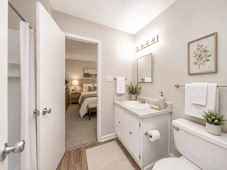 Bright bathroom with bathtub