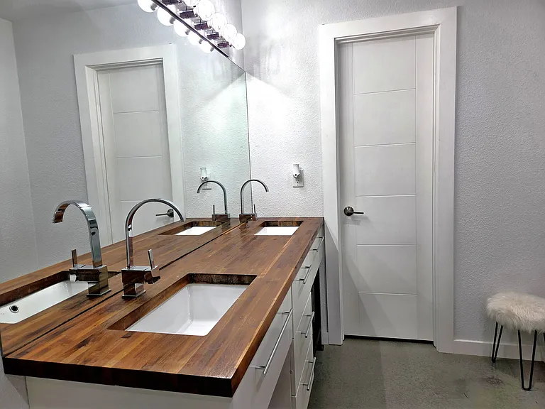 Master Bathroom Dual Vanity with Modern Faucets