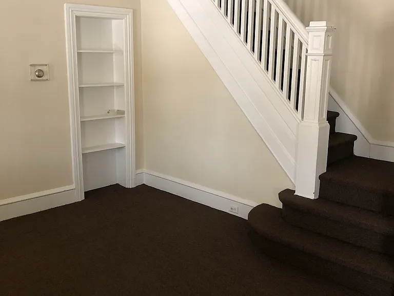 Living room with built in book case