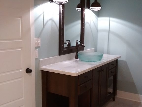 custom built vanity-marble top-vessel sink