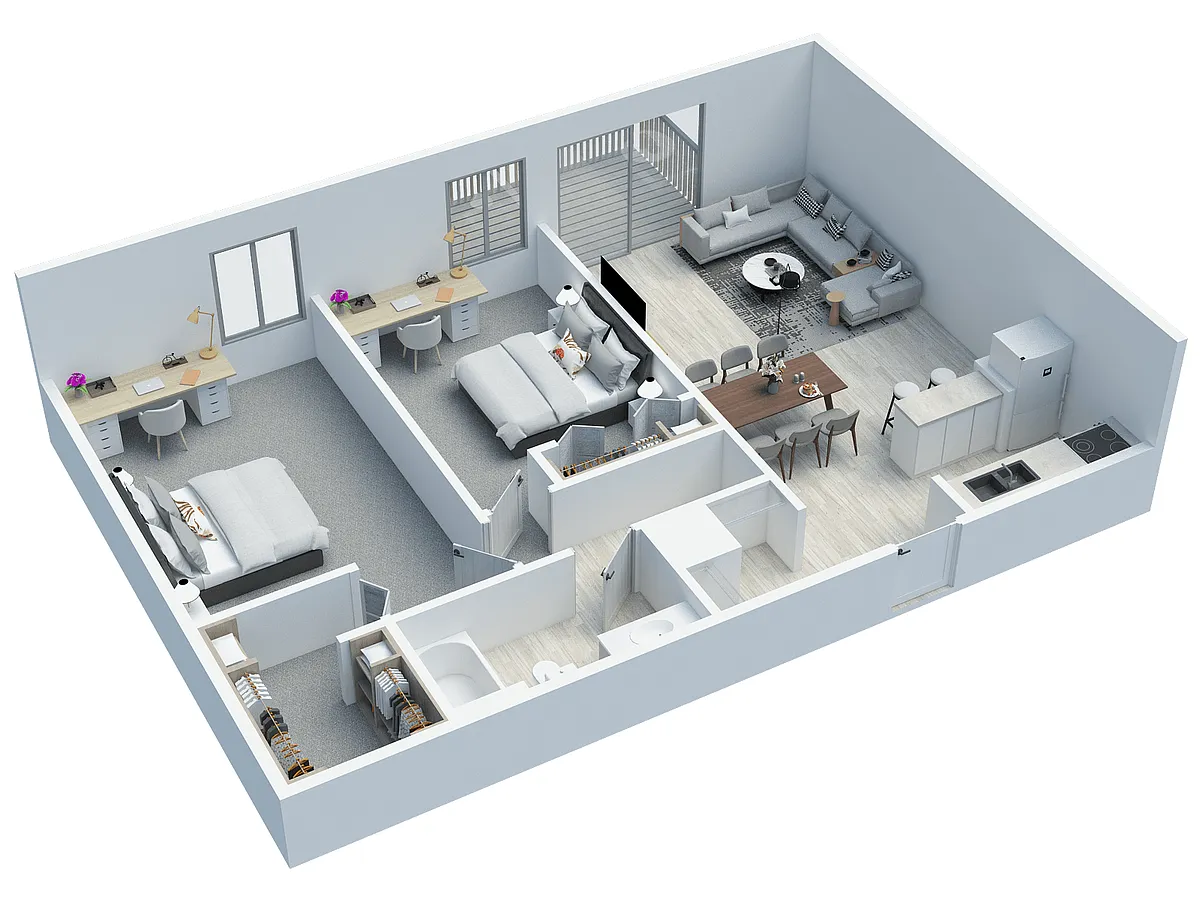 Floor plan 2 BD 1 BA