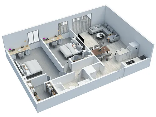 Floor plan 2 BD 1 BA