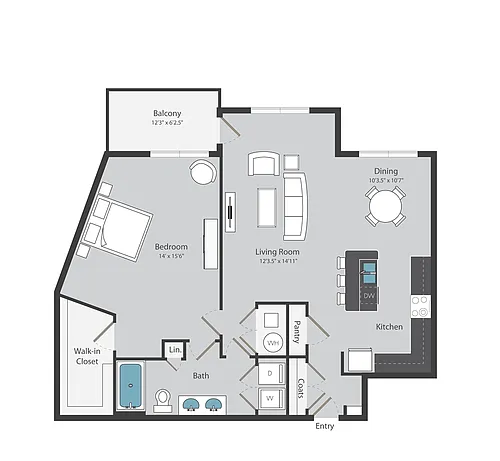 Floor plan 1 Bed/ 1 Bath (1052 sqft)