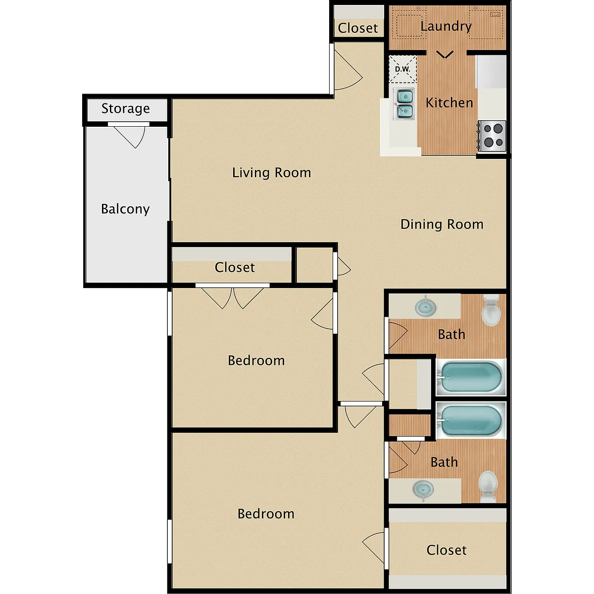 Floor plan 2 Bedroom 2 Baths