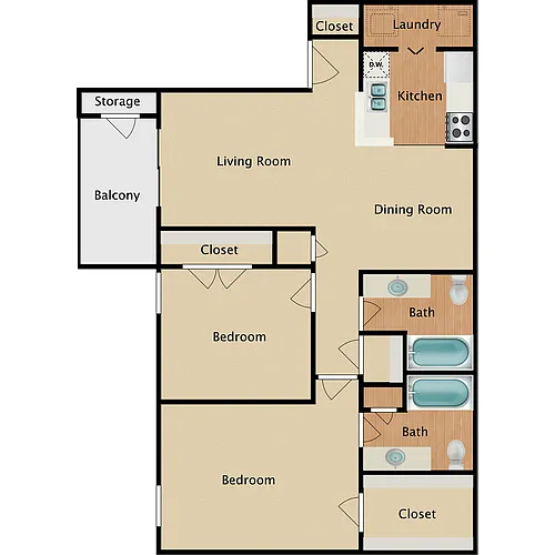 Floor plan 2 Bedroom 2 Baths