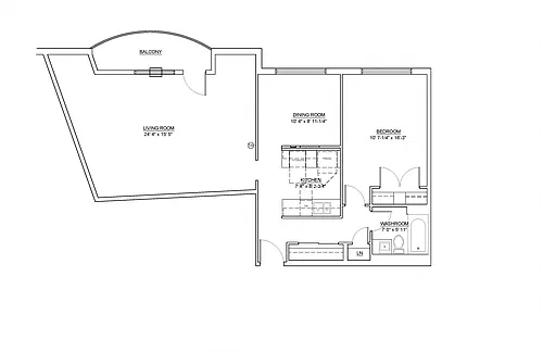 Floor plan 1 Bed 1 Bath C