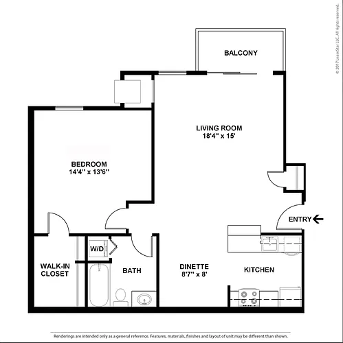 Floor plan Traditional 1 BR w/ Dining Room