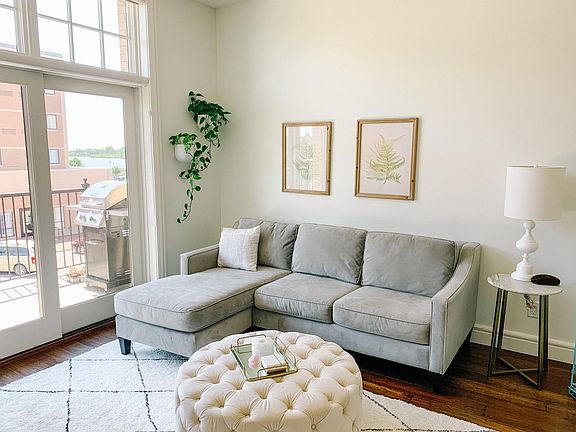 Highest quality Andersen sliding door leading to large deck overlooking Uptown Bay City
