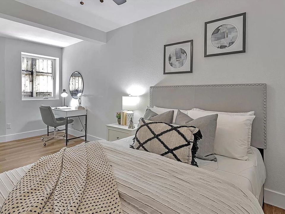 First bedroom with a work area.