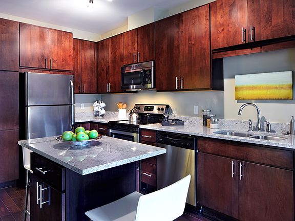 222 Hennepin Kitchen Island and Stainless Steel Appliances