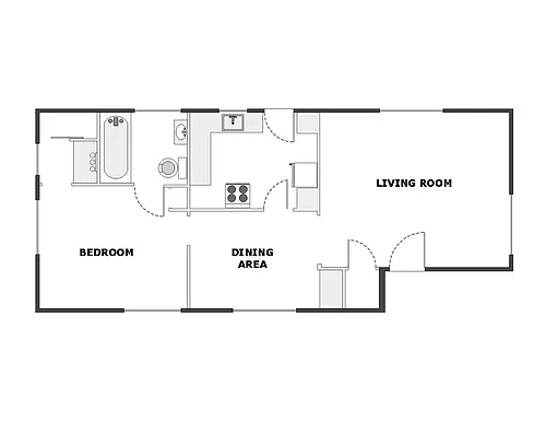 Floor plan 1 Bed / 1 Bath: Type B