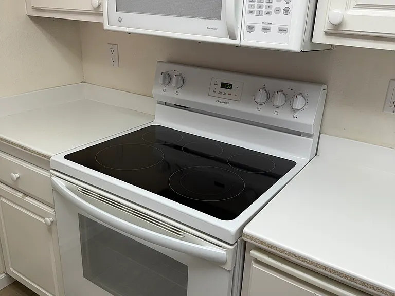 Kitchen oven and microwave.