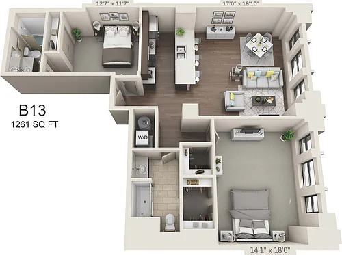 Floor plan Two Bed/Two Bath - 1261