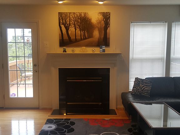 Fireplace with flood lights highlighing the picture