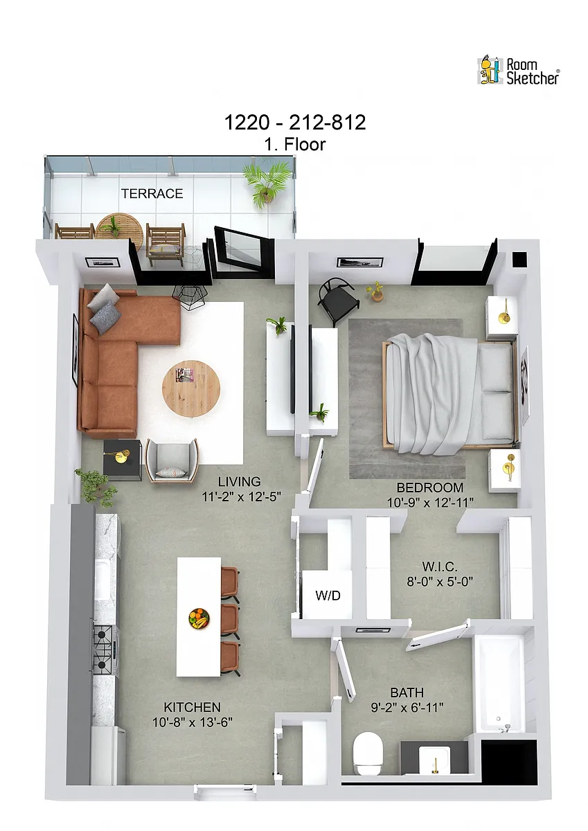 Floor plan J9 1 Bed, 1 Bath, Terrace