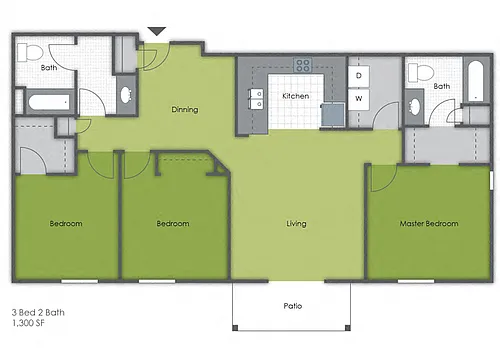 Floor plan 3 Bedroom 2 Bath B