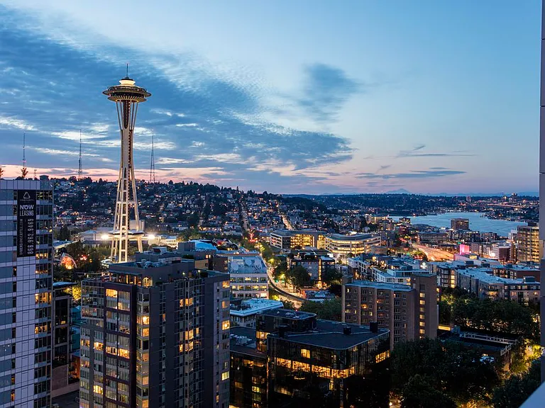 Views of the Space Needle from apartment building.