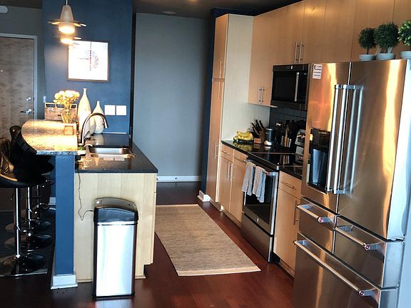 View of kitchen from living room area